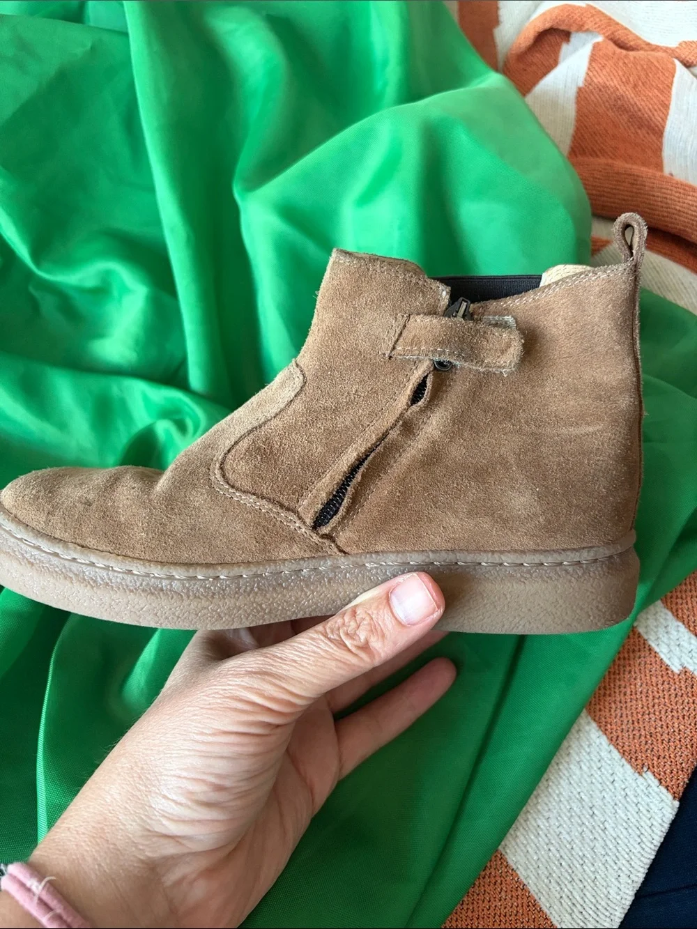 Pom D’api Girls Brown Suede Floral Chelsea Boots